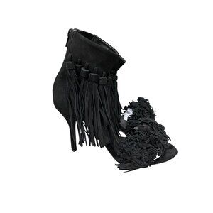 Jeffrey Campbell Inaba Black Fringed Suede Heels Size 10 With 3.75" Stiletto
